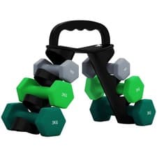 Image of SPORTNOW Dumbbells Set with Storage Rack, 2 x 1kg, 2 x 2kg, 2 x 3kg, Grey