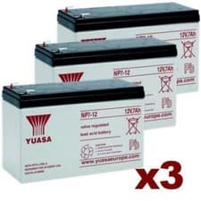Image of Yuasa NP7-12 Rechargeable 12v 7Ah Battery Pack Of 3 x Batteries VRLA Sealed Lead