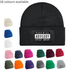 Image of Cuffed Knit Beanie with Explicit Patch Soft Touch Acrylic Winter Hat Brand New