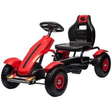 Image of Children Kid Pedal Go Kart with Adjustable Seat Inflatable Rubber Tyres Red Toys