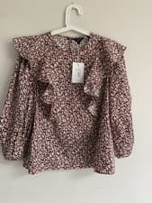 Image of Ted Baker Floral Print Ruffle Cotton Blouse Size 10 Brand New With Tags