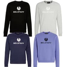 Image of Mens Belstaff Designer Crew Neck Sweatshirt Jumper Phoenix Patch Logo 7 Colours