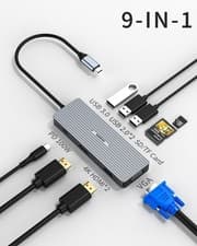 Image of 9in1 USB-C Hub Triple Display 2 HDMI VGA Dock USB 3.0 SD TF PD for Laptop UK