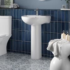 Image of Bathroom 550mm Wash Basin & Full Pedestal Sink Round Ceramic 1 Tap Hole Modern