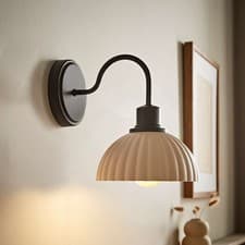 Image of Wall Light Fitting Ribbed Domed Lampshade Bedside Reading Lights LED Bulb Sconce