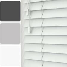 Image of MADE TO MEASURE FAUX WOOD 50MM VENETIAN BLINDS SLATS STRING GREY WHITE