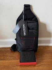 Image of True Religion Men’s Travel Sling Bag Black Lightweight Crossbody & Wallet
