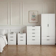 Image of Vida Designs Trega 4 Piece Bedroom Set Chest Drawers Bedside Cabinet Wardrobe