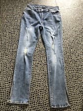 Image of SHEIN SXY Size L ( Uk 14 ) Blue Fade Distressed Stretch Jeans With Split Hem