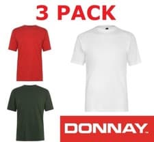 Image of 3 Pack Mens DONNAY 100% Cotton Crew Neck T-Shirts - Green, Red & White
