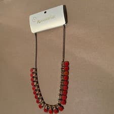Image of Accessorize necklace gold Burnt Orange Tones chain and Single Layer new