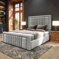 Image of Velvet Ottoman Storage Bed Upholstered Bed Frame with Headboard and Footboard