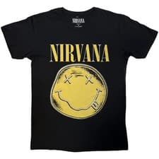 Image of Nirvana Carbon T-Shirt: Happy Face Infill Distressed (Black) OFFICIAL NEW