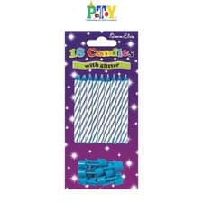 Image of 18pk Spiral Glitter Birthday Candles with Holders - 6cm - Choose Your Colour