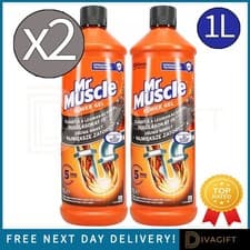 Image of 2 x MR MUSCLE POWER GEL 1L DRAIN UNBLOCKER PIPE SINK PLUGHOLE KITCHEN BATHROOM
