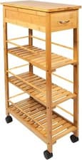 Image of 4-Tier Kitchen Bamboo Cart Island Serving Trolley Rolling Wheel Drawer Organiser