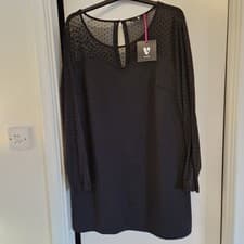 Image of 'VERY' WOMENS BLACK TOP WITH SHEER/POLKA DOT PANEL AND SLEEVES. BNWT