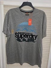 Image of Mens 2XL Superdry Grey Grit T Shirt. Blue Mountain Chest Logo. New With Tags.