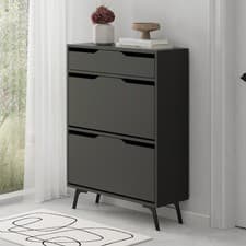 Image of ASTA Shoe Cabinet Dark Grey – Slim 3-Door Entryway Storage Unit with Drawer