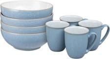 Image of DENBY ELEMENTS BLUE 8PC MUG & CEREAL BOWL SET STONEWARE