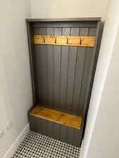 Image of solid wooden hallway shoe coat storage bench