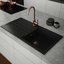 Image of Comite Granite Single Bowl Kitchen Sink -Black- with Reversible Drainer-Undermou