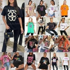 Image of Womens T Shirt Ladies Oversized Baggy Fit Short Sleeve Slogan T-shirt Tee Tops
