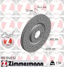 Image of 2x Brake disc internally vented 100.1240.52 ZIMMERMANN for SEAT VW AUDI SKODA