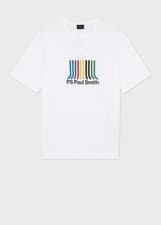 Image of PAUL SMITH PS STRIPED LOGO COTTON T-SHIRT WHITE LARGE RRP £75 BNWT