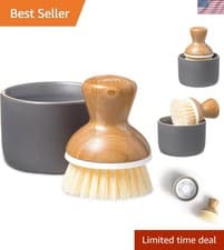 Image of Bubble Up Bamboo Dish Brush & Ceramic Soap Dispenser – Family Safe, Formaldeh...