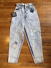 Image of VINTAGE Dakota Blue Patch Jeans High Waist Junior 9 Blue Acid Wash 80s