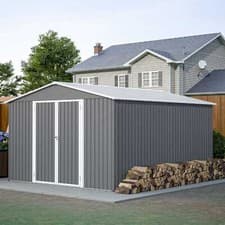 Image of Garden Shed 10X12FT Metal Apex Roof Free Foundation Storage House Grey
