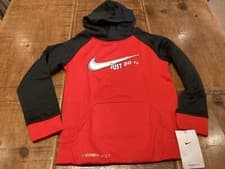 Image of NIKE THERMA POWER BOYS HOODY BNWT SIZE 5-6yrs medium 110-116cm RED BLACK Y6