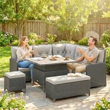 Image of 6 PCs Rattan Garden Furniture Sectional Conversation Corner Sofa, Dark Grey