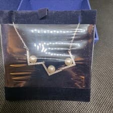 Image of Swarovski Edify Clear Crystal & Pearl Rhodium Medium Necklace 5213362