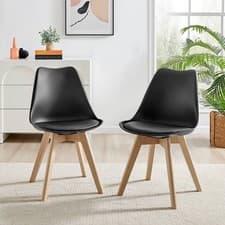 Image of Furniturebox UK 2x Stockholm Beech Wood Dining Chairs & Faux Leather Cushion