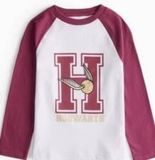 Image of Harry Potter Hogwarts Long Sleeved Plum & White T-Shirt Age 7 Years