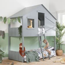 Image of Safari Wooden Bunk Bed Frame – Grey Finish | Kids Bedroom Furniture Pine Frame