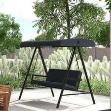Image of 3 Seater Garden Swing Chair, Outdoor Hammock Bench with Adjustable Canopy