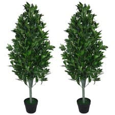 Image of Pair of 120cm (4ft) Artificial Topiary Bay Trees Pyramid Cones - Extra Large