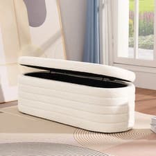 Image of 45.5" White Teddy Velvet Long Storage Bench Ottoman Upholstered End of Bed Stool