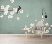 Image of 3D Floral Bird Wallpaper Wall Mural Removable Self-adhesive 981