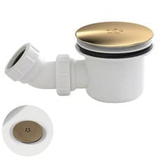 Image of Nuie Mega Flow Vented Shower Tray Waste Trap White / Brass Modern Bathroom Gold