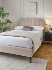 Image of Rene Double Bed Natural Wooden Frame High Headboard Bedroom Furniture UK