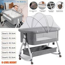 Image of 3 in 1 Baby Bedside Crib Sleeper Bassinet Safe Co-Sleeping Storage Height-Adjust