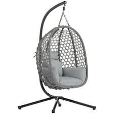 Image of Outsunny Hanging Egg Chair, Rattan Swing Chair with Stand, Dark Grey