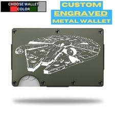 Image of Custom MILLENNIUM FALCON Laser Engraved Wallet - Pick A Wallet Color