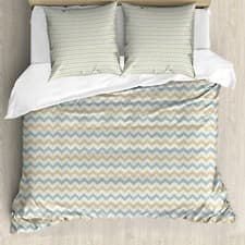 Image of Beige Duvet Cover Herringbone Line Pattern