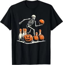 Image of Skeleton Bowling Player Funny Bowler Halloween T-Shirt