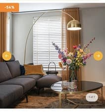 Image of Arch Floor Lamp Brass with white marble base adjustable - XXL